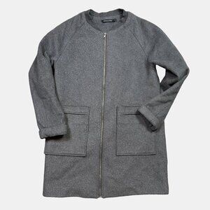 Monoprix Femme Grey Minimalist Full Zip Wool Blend Coat FR 40 / US Wmns Medium